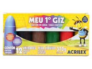Giz de Cera 12 Cores Jumbo Meu 1º Giz - Acrilex