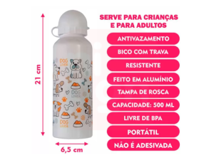 Garrafa Squeeze Tema: Pet's variados 500ml em Alumínio Moment